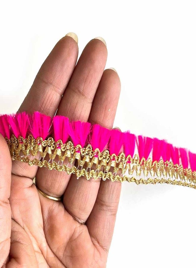 Adikala Golden Zari & Rani Pink Polyester Thread Lace & Border Suitable for Home Furnishing, Crafting, Suit, Lehenga, Saree & Dupatta etc.9 Mtr - Image 1